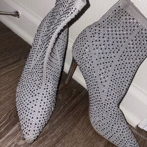 Elegant Gray Rhinestone Ankle Boots